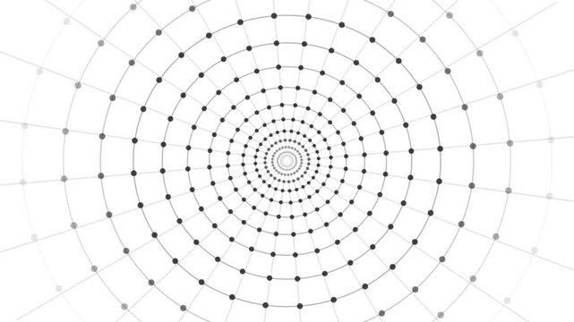 Concentric circles with intersecting radial lines forming abstract grid patterns moving infinitely forward