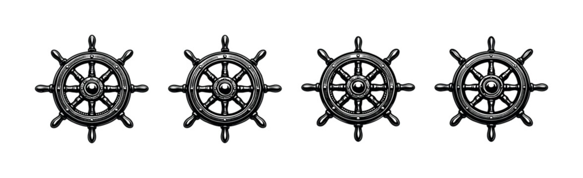 Four Nautical Ship Wheels in Black