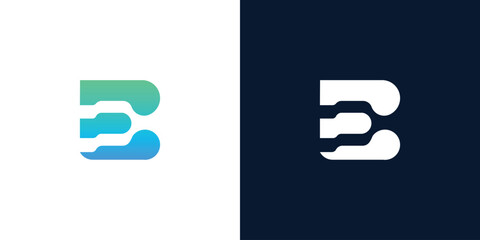Modern abstract letter B or E tech logo icon with digital data stripes and rounded geometric gradient design © artastudio