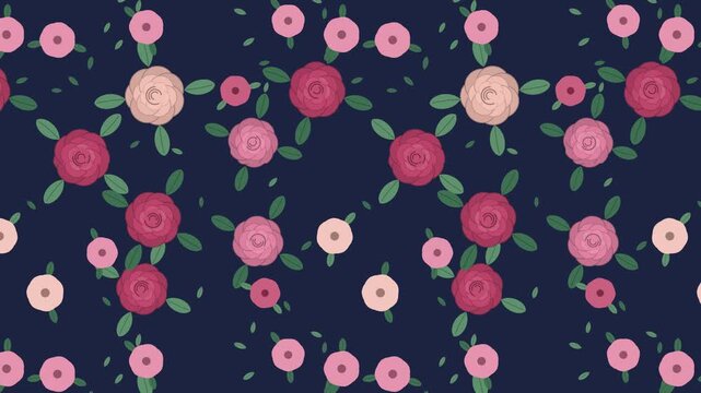 Chintz rose pattern seamless loop, flowers scrolling slowly, textile background, 4K