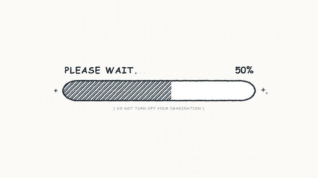 Hand drawn sketch loading progress bar animation with percentage counter from zero to hundred on grid paper background for creative website and video preloader