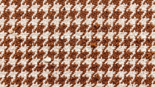 Brown and white houndstooth wool fabric texture, cozy garment textile pattern background