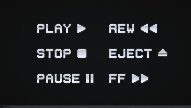 Vcr Retro Screen Play Pause Menu Interface with Tape Controls for Vintage Video Media Production Background