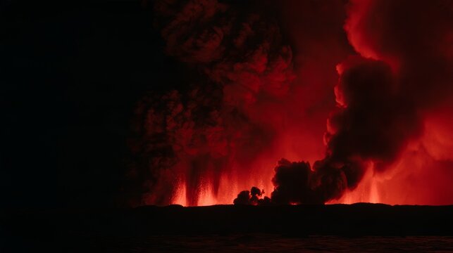 Red glowing fire with thick smoke rising into the air, creating a dramatic scene of flames, heat, and destruction, symbolizing wildfire danger, emergency, and environmental damage