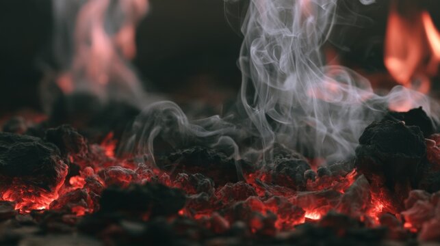Red glowing fire with thick smoke rising into the air, creating a dramatic scene of flames, heat, and destruction, symbolizing wildfire danger, emergency, and environmental damage