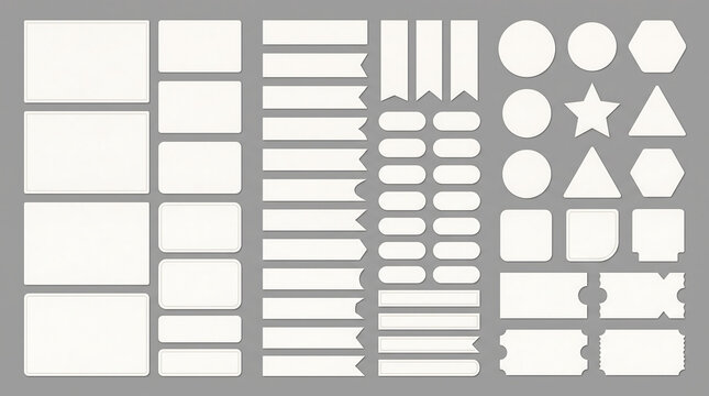 Geometric sticker sheet with various shapes and labels for bullet journaling and planner organization
