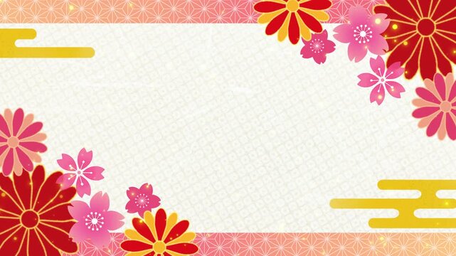和柄　フレーム　CG 動画　枠　和風　年賀　正月　おしゃれ　豪華　お歳暮　ひな祭り　高級感　キラキラ　パーティクル　桜　梅　和　文様　飾り　Japanese pattern.Celebration background,New Year,Wedding.Animation video.