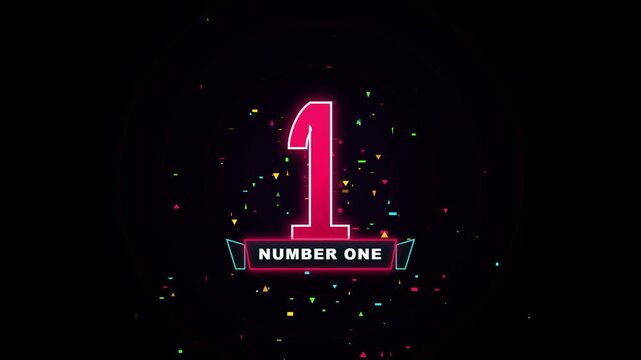 Number one champion ranking with glowing neon text and falling confetti animation on black background