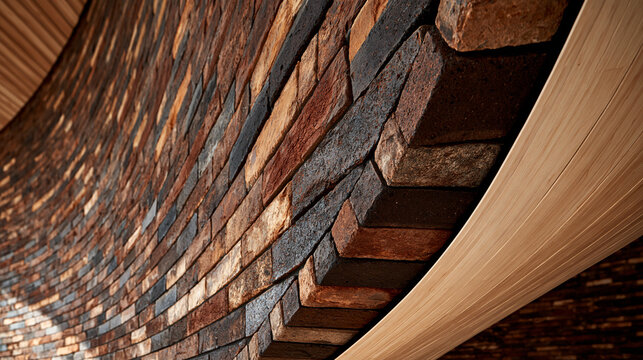 Modern Curved Brick Wall and Wood Architectural Detail