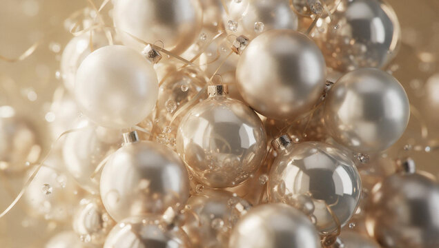 Champagne and Pearl Christmas Baubles Holiday Background