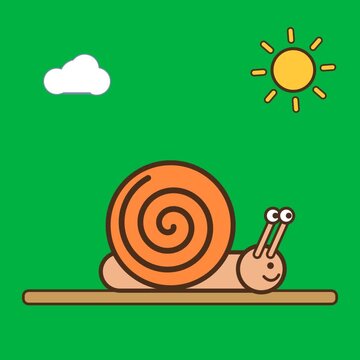 Orange snail crawling under a sun and cloud green screen