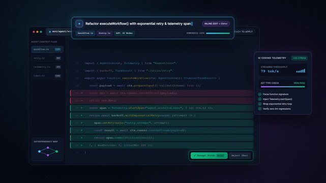 AI Coding Assistant Refactoring Code in a Dark Mode IDE