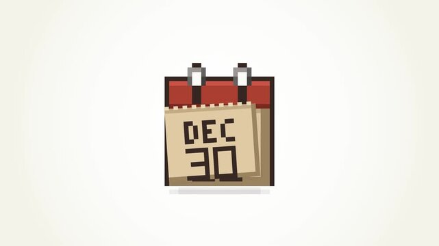 Retro 8-bit pixel art calendar countdown animation tearing pages from December 27 through 30 at accelerating tempo, revealing December 31 with dynamic digit scale impact and celebratory gold pixel fir