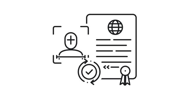 Biometric Face Recognition and Verified Document Line Icon Animation
