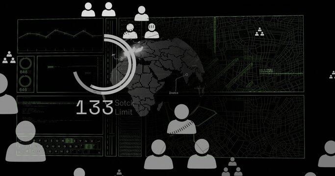 Displaying dotted globe and avatar cluster highlighting network on dark dashboard, showing 133