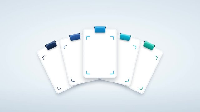 Five Blank Clipboards Fan Out and Move Forward in Sequence