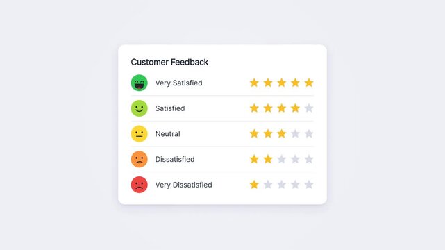 Animated Customer Feedback UI Card with Emoji and Star Ratings
