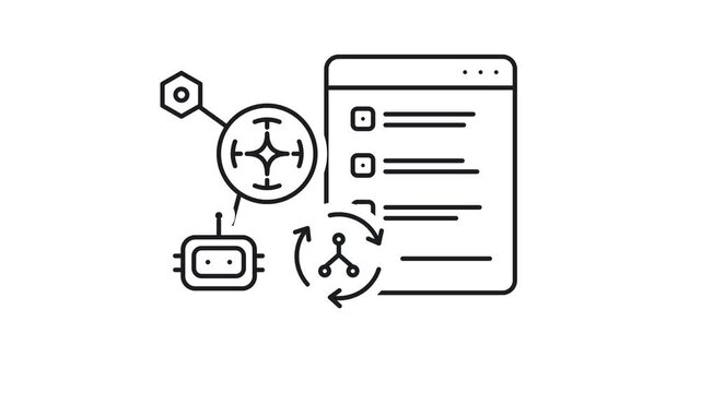 AI robot orchestration and automated task list line art icon animation
