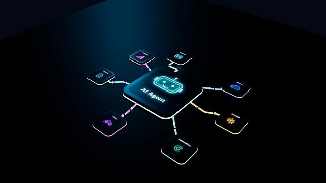 3D AI Agent Hub Connecting Digital Tools and Services