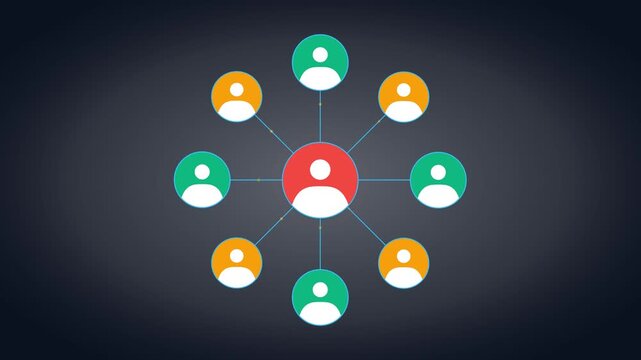 User Icons Forming a Radial Social Network on a Dark Background
