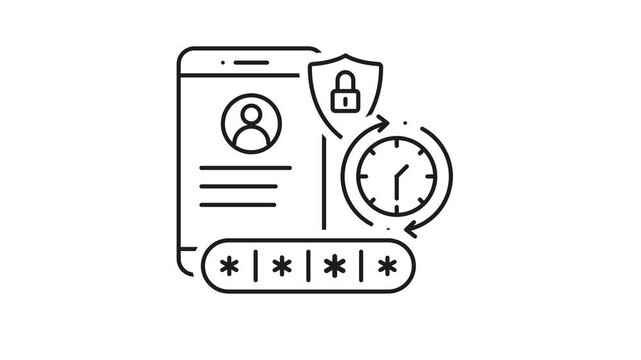 Mobile Authentication Icon with Password and Rotating Clock