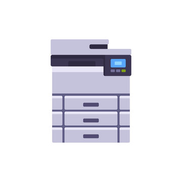 Commercial A3 printer icon with display and trays, flat illustration