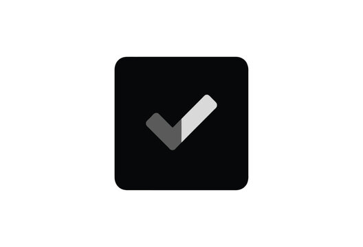 Check mark icon with rounded corners on a black square background