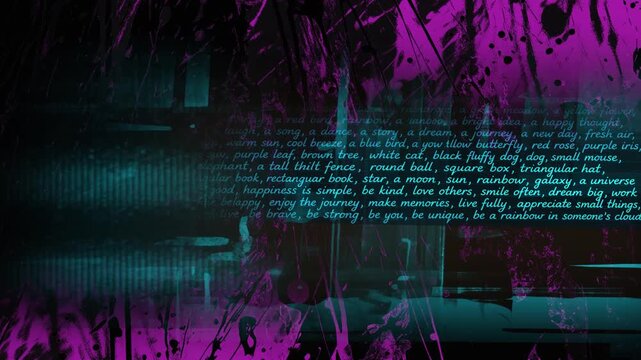 An abstract background with handwritten text consisting of small letters, a purple looping background for the base.