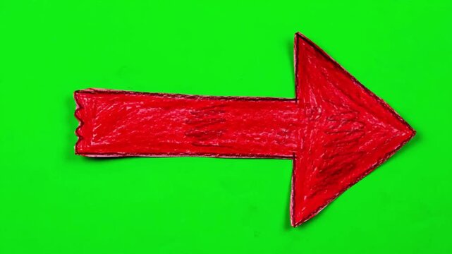 Red stopmotion arrow animation pointing right on green screen