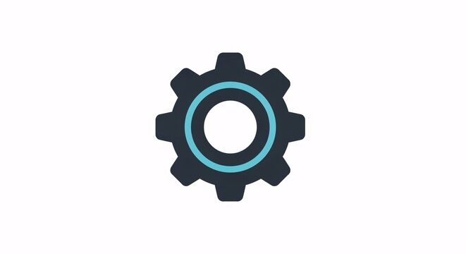 Dark gear icon with teal ring on white background