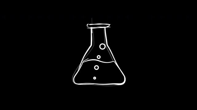 Hand Drawn chemistry flask bubbling back to school science laboratory equipment 4K Hand Drawn Animation with alpha transparent background