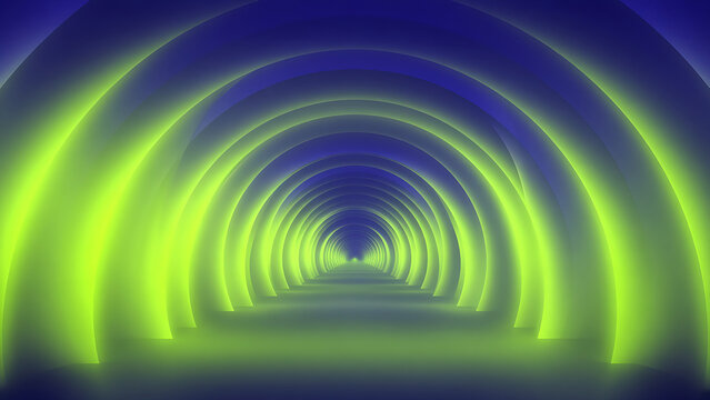Lime and Indigo Glowing Arches Abstract 3D Background