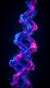 Cobalt Blue Glowing Helix Vertical Abstract Art