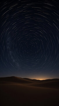 Circular Star Trails Above Desert Dunes Vertical