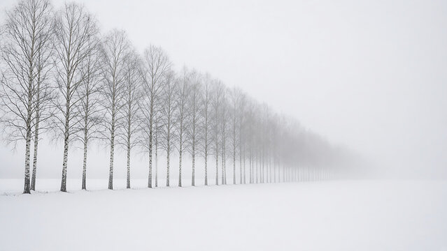 Misty Birch Forest on a Quiet January Morning