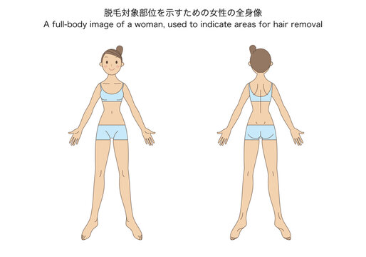 脱毛対象部位を示すための女性の全身像