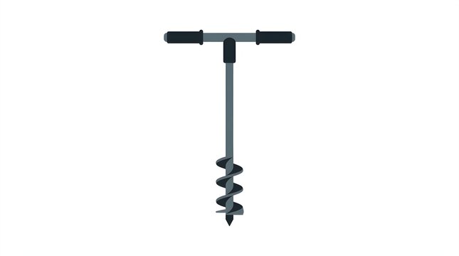 Manual earth auger tool featuring a sturdy metal shaft, sharp spiral screw blade tip, and comfortable horizontal dual handles for reliable gardening work