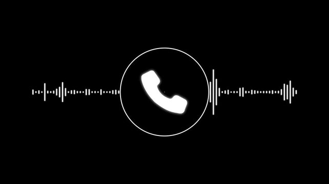 Call recording visual effect with audio spectrum animation. Minimalist Telephone call audio sound wave animation on black background. Audio, call, communication, sound, wave, waveform.