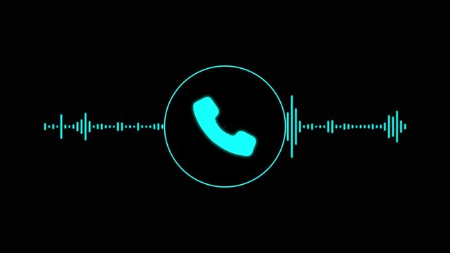 Call recording visual effect with audio spectrum animation. Minimalist Telephone call audio sound wave animation on black background. Audio, call, communication, sound, wave, waveform.