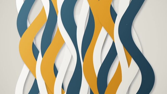 Abstract wavy lines background video featuring flowing paper ribbons in blue yellow and white with smooth animation and soft shadows