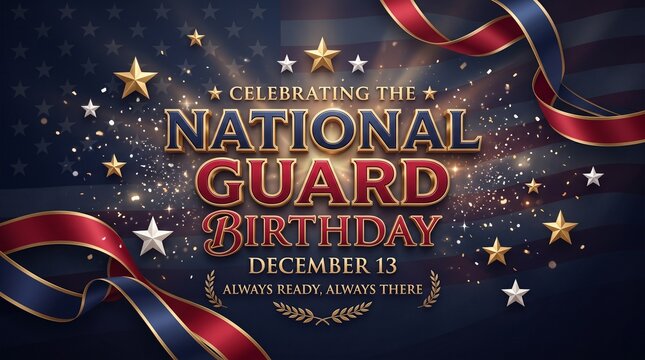 National Guard birthday graphic with gold stars and red blue ribbons on flag