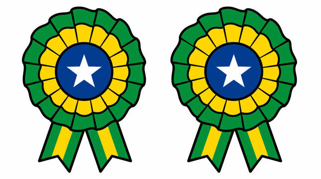 Two Brazilian National Rosette Cockades with Green Yellow and Blue