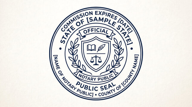 Official Notary Public Seal Rubber Stamp Graphic Template with Customizable Fields for Legal Certification Documents