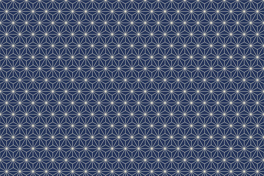 Japanese asanoha hemp leaf pattern in indigo and cream, traditional geometric background