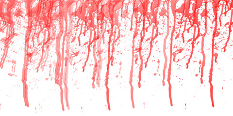 Red abstract paint drips create a striking artistic texture on a white background. Vertical streaks form a dramatic grunge pattern. Minimalist design adds bold creative energy. © Khadiza