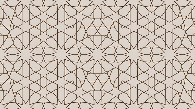 A light beige and gold geometric pattern featuring interlaced stars and polygons inspired by traditional Islamic mosaic art.