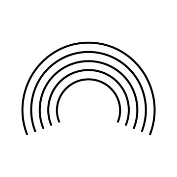 Rainbow outline icon with curved linear arc layers for colorful weather forecast weather phenomena and childhood imagination creative graphic design project art.