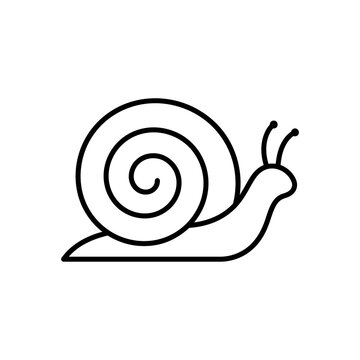 Snail with spiral shell outline vector illustration of slow garden creature in motion profile representing patience nature slow pace lifestyle concepts.