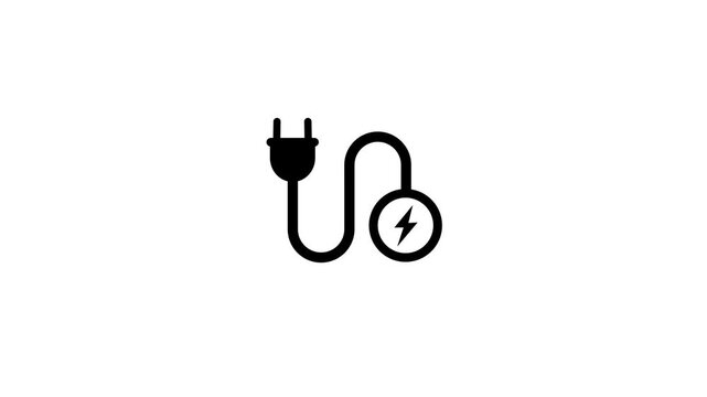 Animated for power charge icon with electric plug and lightning bolt animation concept. Electric power plug with charging supply loop animation, energy and technology concept.