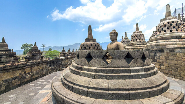 Borobudur Stupa Terrace Under Bright Tropical Sky